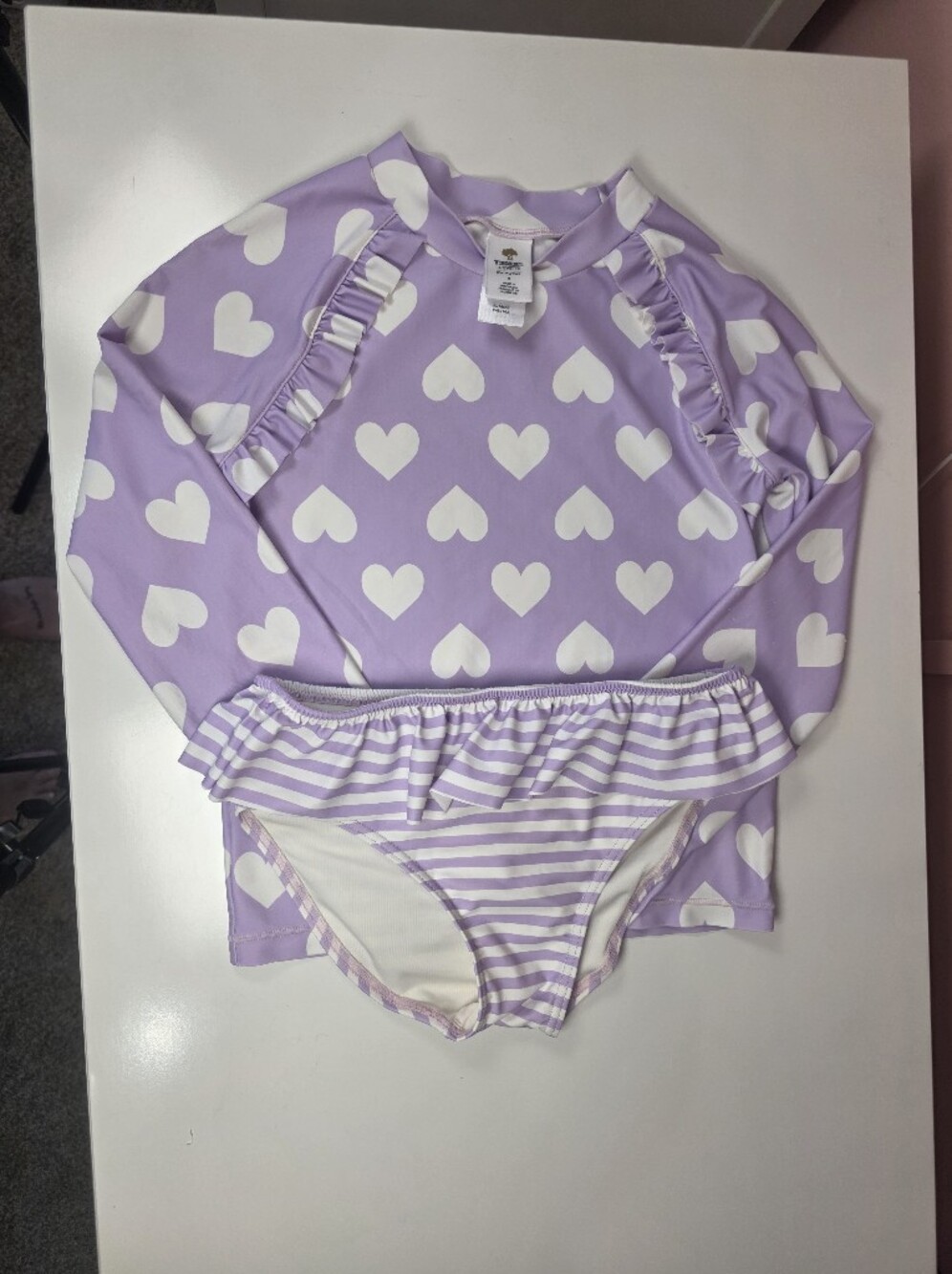 Tucker + Tate Girls Size 8 Lavender Heart Rash Guard Swim Set